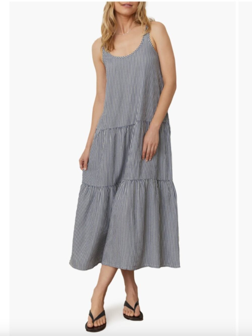 Marine Layer Poppy Stripe Seersucker Tiered Maxi Dress XL EUC